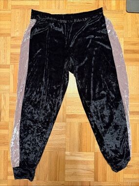 Revamped Black Velour Joggers with Rose Gold Side Panels